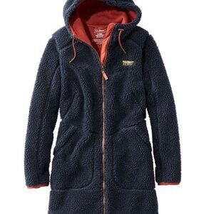 Women's LL Bean Mountain Pile Fleece Coat, Navy/Orange, Size M